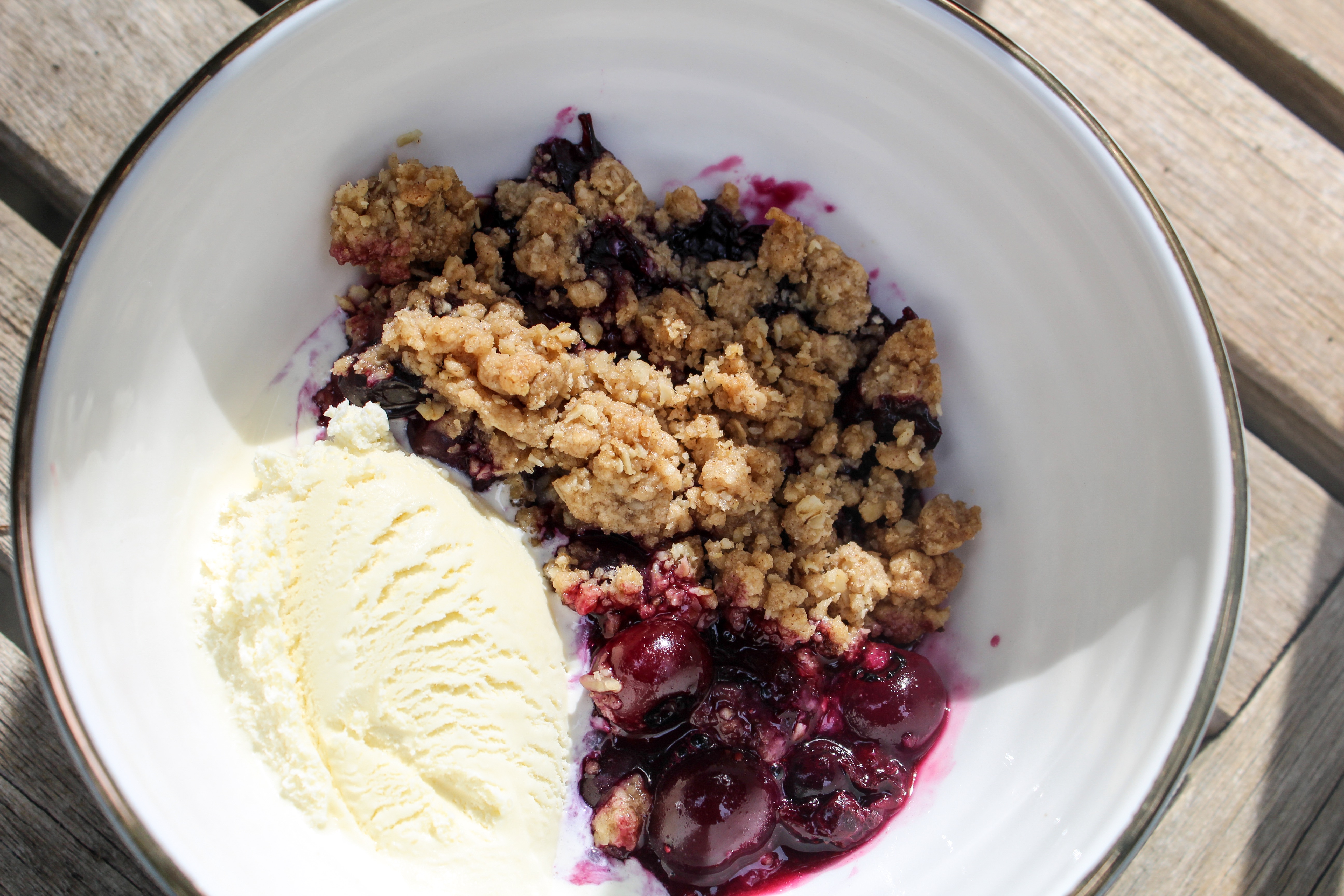 Nothing says summer like a blueberry crumble with a scoop of vanilla ice cream!