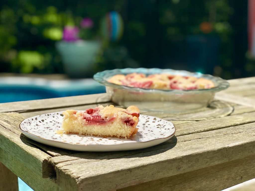 Strawberry Cake is just as enjoyable when eaten sitting on the couch as it is when sitting by the pool.