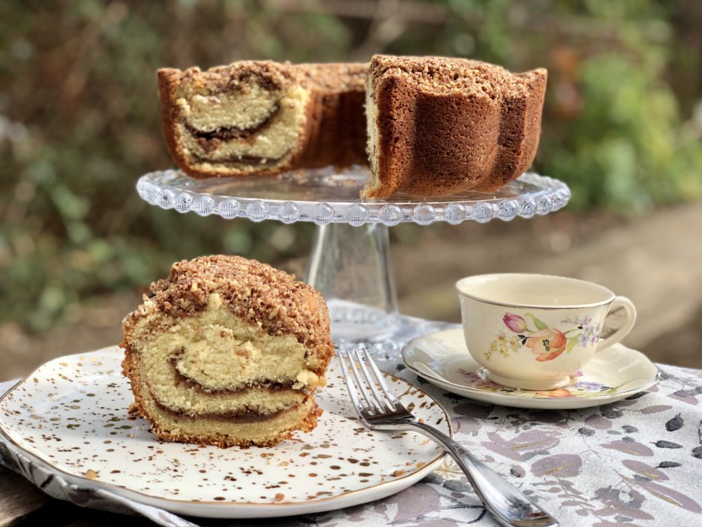 Homemade Coffee Cake demands to be cut into hunks. Leave the thin slices for birthday cakes!