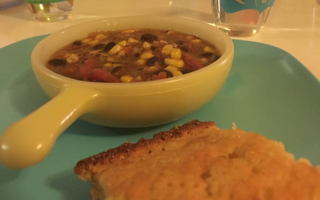 Black Bean and Corn Stew with Homemade Honey Corn Bread